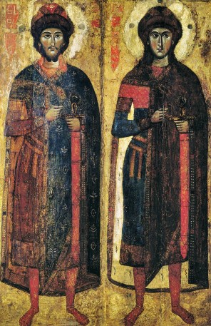 성 보리스와 성 글렙_by Anonymous in 14th century_from the Savvo-Vishersky Monastery_in the Kyiv National Art Gallery in Kyiv_Ukraine.jpg